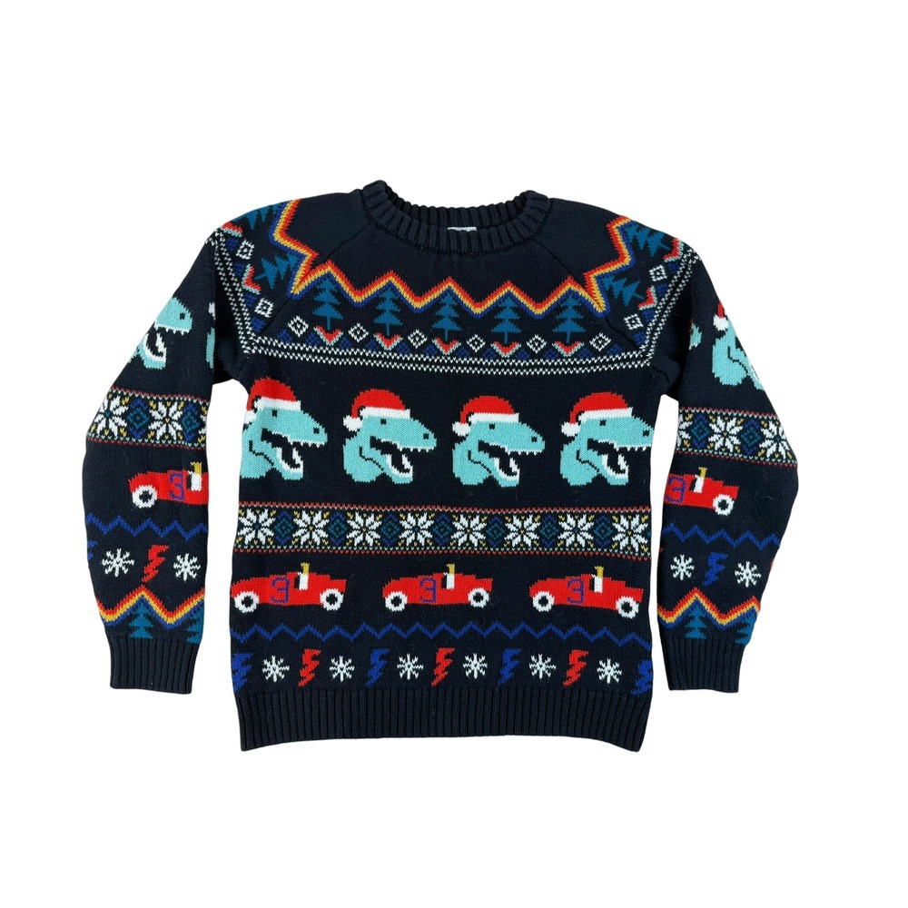 Hannah Andersson 8 Christmas Holiday Sweater Cotton Dinosaur Race Car